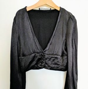 Black satin crop top